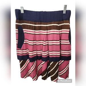 Anthropologie Maeve Navy Pink Layered Pockets Ellery Midi Skirt Size 4.